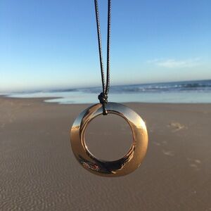 Handmade Upcycled Large Gold-Toned Hoop Pendant  Necklace